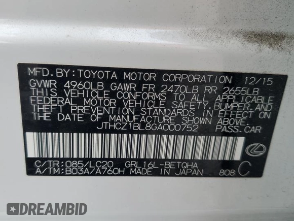 2016 Lexus GS 350 with VIN JTHCZ1BL8GA000752, listed as a Copart auction lot 51832715 with 28,659 mi miles and Salvage Title. Bid and sale history available at DreamBid. Image 12.