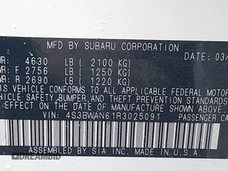 2024 Subaru Legacy Limited with VIN 4S3BWAN61R3025091, listed as a IAAI auction lot 39424271 with 300 mi miles and . Bid and sale history available at DreamBid. Image 9.