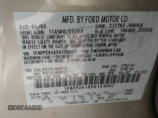 2005 Ford Five Hundred SEL с VIN 1FAFP24185G153007, выставлен на аукционе IAAI как лот 42141540 с пробегом 141 559 миль миль и . История ставок и продаж доступна на DreamBid. Изображение 9.