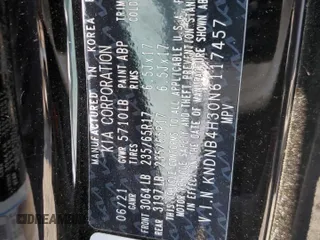 2022 Kia Carnival LXS with VIN KNDNB4H30N6117457, listed as a Copart auction lot 53867003 with 0 mi miles and Salvage Title. Bid and sale history available at carsss.com. Image 13.