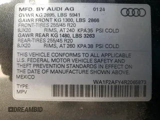 2024 Audi Q5 S line Prestige with VIN WA1F2AFY4R2065873, listed as a Copart auction lot 73585854 with 3,769 mi miles and Salvage Title. Bid and sale history available at carsss.com. Image 14.