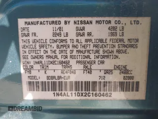 2002 Nissan Altima S with VIN 1N4AL11DX2C160462, listed as a IAAI auction lot 41581995 with 93,145 mi miles. Bid and sale history available at carsss.com. Image 9.