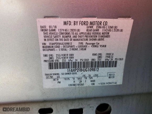 2018 Ford Taurus Limited with VIN 1FAHP2F84JG109812, listed as a Copart auction lot 47470635 with 98772 miles and Salvage Title. Bid and sale history available at carsss.com. Image 13.