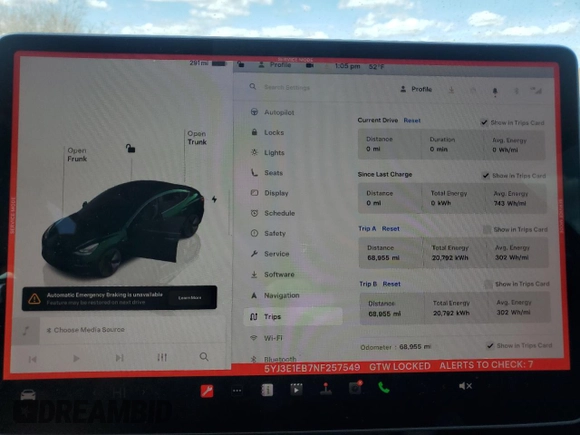 2022 Tesla Model 3 Long Range with VIN 5YJ3E1EB7NF257549, listed as a Copart auction lot 46980555 with 68,955 mi miles and Salvage Title. Bid and sale history available at DreamBid. Image 9.