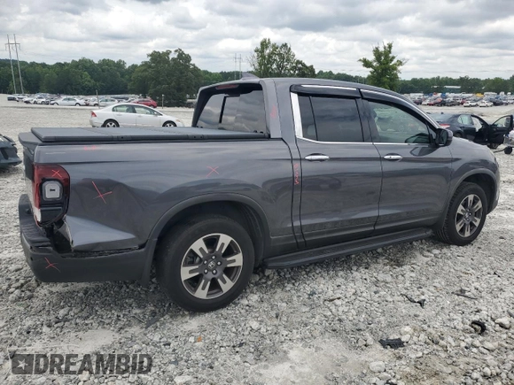 2019 Honda Ridgeline RTL-E with VIN 5FPYK3F77KB005131, listed as a Copart auction lot 60726155 with 81,797 mi miles and Salvage title. Bid and sale history available at DreamBid. Image 3.
