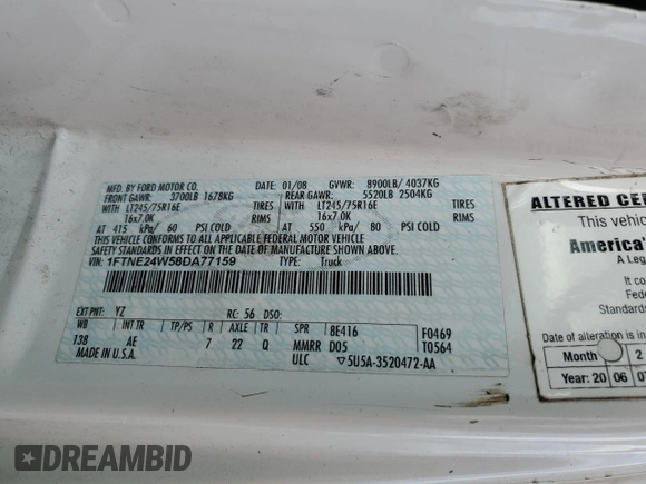 2008 Ford Econoline Cargo Commercial with VIN 1FTNE24W58DA77159, listed as a Copart auction lot 49174895 with Not Provided miles and Salvage Title. Bid and sale history available at DreamBid. Image 15.