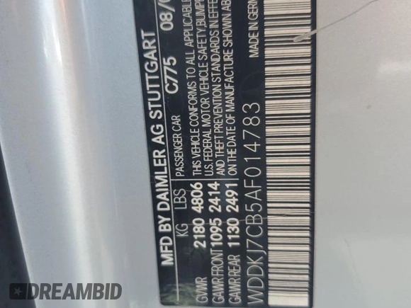 2010 Mercedes-Benz E 550 with VIN WDDKJ7CB5AF014783, listed as a Copart auction lot 54239565 with 157,025 mi miles and Salvage title. Bid and sale history available at DreamBid. Image 12.