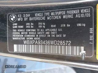 2006 BMW X3 3.0i with VIN WBXPA93436WD28572, listed as a IAAI auction lot 41960342 with 193,340 mi miles and . Bid and sale history available at DreamBid. Image 9.