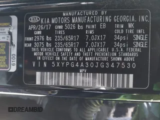 2018 Kia Sorento LX with VIN 5XYPG4A30JG347530, listed as a IAAI auction lot 39296923 with 73,096 mi miles. Bid and sale history available at carsss.com. Image 9.