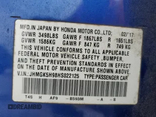 2017 Honda Fit EX-L z VIN JHMGK5H98HS022125, wystawiony jako Copart lot #56725375 z przebiegiem 53 229 mil mil oraz Szkoda całkowita • Salvage title. Historia ofert i sprzedaży dostępna na DreamBid. Obrazek 12.