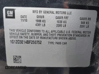 2011 Chevrolet Malibu 1LT with VIN 1G1ZC5E14BF250752, listed as a IAAI auction lot 41990805 with 214,399 mi miles and . Bid and sale history available at DreamBid. Image 9.
