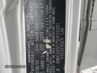 2005 Hyundai Accent GLS z VIN KMHCG45C75U639281, wystawiony jako Copart lot #54887095 z przebiegiem 136 090 mil mil oraz Szkoda całkowita • Salvage title. Historia ofert i sprzedaży dostępna na DreamBid. Obrazek 12.