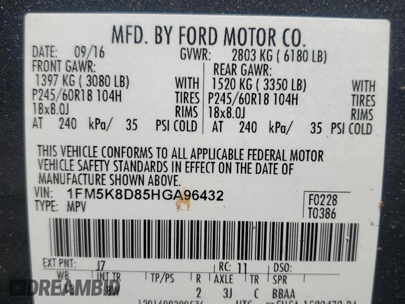 2017 Ford Explorer XLT z VIN 1FM5K8D85HGA96432, wystawiony jako Copart lot #55010315 z przebiegiem 108 632 mil mil oraz Szkoda całkowita • Salvage title. Historia ofert i sprzedaży dostępna na DreamBid. Obrazek 13.