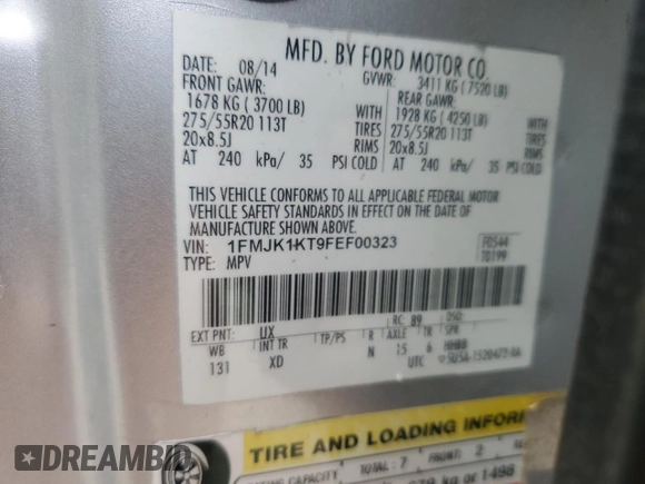 2015 Ford Expedition Max Limited with VIN 1FMJK1KT9FEF00323, listed as a Copart auction lot 87067914 with 110,385 mi miles and Salvage Title. Bid and sale history available at carsss.com. Image 13.