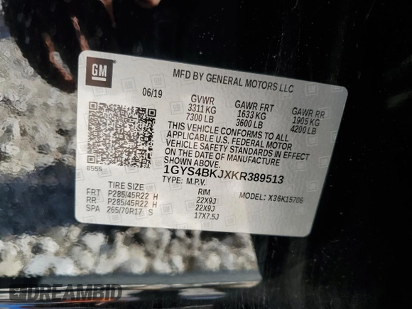 2019 Cadillac Escalade Luxury z VIN 1GYS4BKJXKR389513, wystawiony jako Copart lot #53869495 z przebiegiem 98 892 mil mil oraz Szkoda całkowita • Salvage title. Historia ofert i sprzedaży dostępna na DreamBid. Obrazek 13.