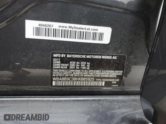 2017 BMW 3 Series 330i with VIN WBA8B9C38HK885925, listed as a Copart auction lot 86799814 with 71,095 mi miles and Salvage Title. Bid and sale history available at carsss.com. Image 14.