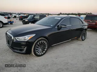 2018 Genesis G90 3.3T Premium with VIN KMHG34JA7JU039128, listed as a Copart auction lot 80633884 with 64,753 mi miles and Salvage Title. Bid and sale history available at carsss.com. Image 1.
