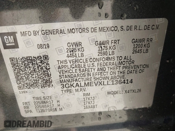 2020 GMC Terrain SLE with VIN 3GKALMEVXLL136414, listed as a IAAI auction lot 40079192 with 32,297 mi miles. Bid and sale history available at carsss.com. Image 9.