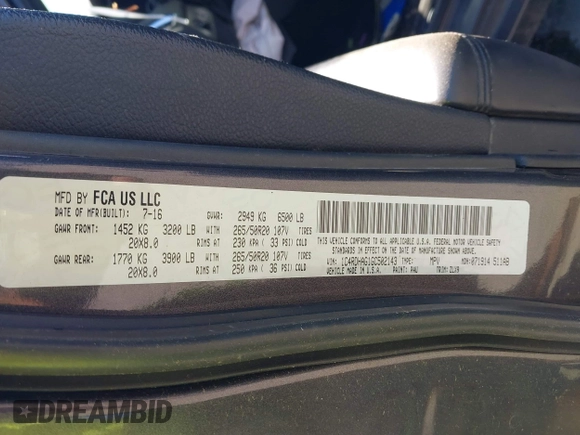 2016 Dodge Durango SXT with VIN 1C4RDHAG1GC502143, listed as a IAAI auction lot 42546813 with Not provided miles and . Bid and sale history available at DreamBid. Image 9.