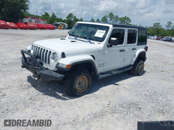 2018 Jeep Wrangler Unlimited Sahara with VIN 1C4HJXEG1JW233043, listed as a IAAI auction lot 42523058 with 73,753 mi miles and . Bid and sale history available at DreamBid. Image 2.