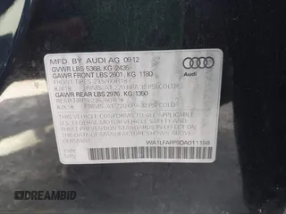 2013 Audi Q5 Premium Plus with VIN WA1LFAFP9DA011188, listed as a IAAI auction lot 42489950 with 99,464 mi miles and . Bid and sale history available at DreamBid. Image 9.