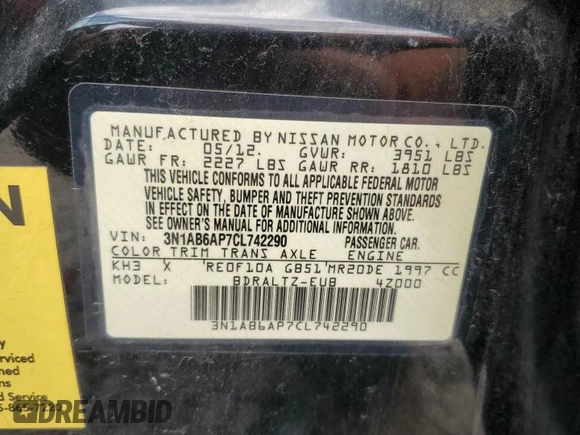 2012 Nissan Sentra SL z VIN 3N1AB6AP7CL742290, wystawiony jako Copart lot #56554225 z przebiegiem 141 336 mil mil oraz Szkoda całkowita • Salvage title. Historia ofert i sprzedaży dostępna na DreamBid. Obrazek 12.