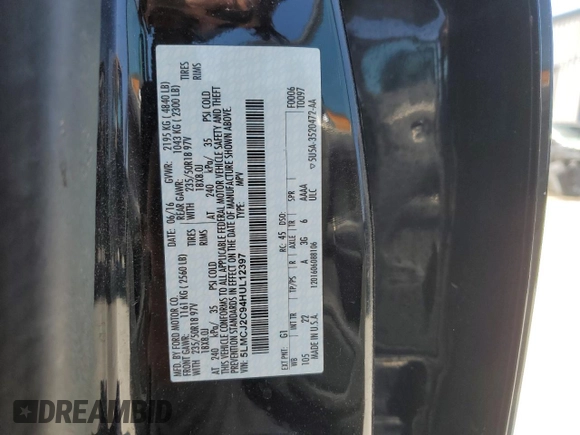 2017 Lincoln MKC Select z VIN 5LMCJ2C94HUL12397, wystawiony jako Copart lot #52174715 z przebiegiem 151 776 mil mil oraz Szkoda całkowita • Salvage title. Historia ofert i sprzedaży dostępna na DreamBid. Obrazek 14.