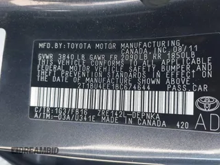 2011 Toyota Corolla L with VIN 2T1BU4EE1BC674644, listed as a IAAI auction lot 41876165 with 128,830 mi miles. Bid and sale history available at carsss.com. Image 9.