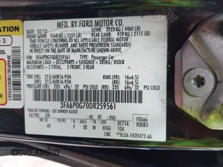 2013 Ford Fusion S with VIN 3FA6P0G70DR259561, listed as a IAAI auction lot 41774167 with 188,531 mi miles. Bid and sale history available at carsss.com. Image 9.