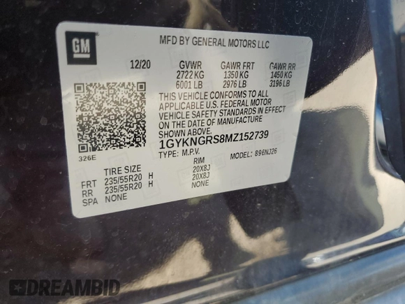 2021 Cadillac XT5 AWD Sport with VIN 1GYKNGRS8MZ152739, listed as a Copart auction lot 60675705 with 51,669 mi miles and Salvage title. Bid and sale history available at DreamBid. Image 13.