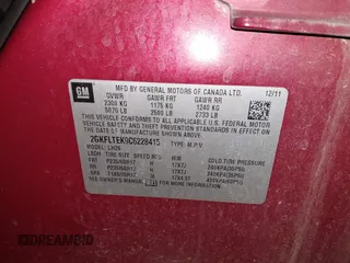2012 GMC Terrain SLE-2 with VIN 2GKFLTEK9C6228415, listed as a IAAI auction lot 41874625 with 104,596 mi miles and . Bid and sale history available at DreamBid. Image 9.