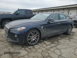 2019 Genesis G70 3.3T Advanced with VIN KMTG34LE5KU034162, listed as a Copart auction lot 46325915 with 76,555 mi miles and Salvage Title. Bid and sale history available at carsss.com. Image 1.