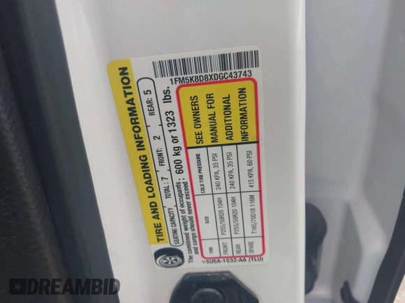 2013 Ford Explorer XLT with VIN 1FM5K8D8XDGC43743, listed as a IAAI auction lot 42122535 with 149,086 mi miles and . Bid and sale history available at DreamBid. Image 9.