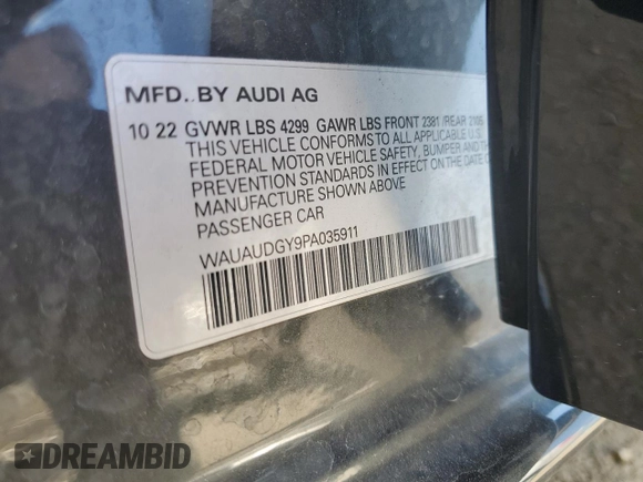 2023 Audi A3 Premium with VIN WAUAUDGY9PA035911, listed as a Copart auction lot 69092863 with 4,661 mi miles. Bid and sale history available at carsss.com. Image 12.