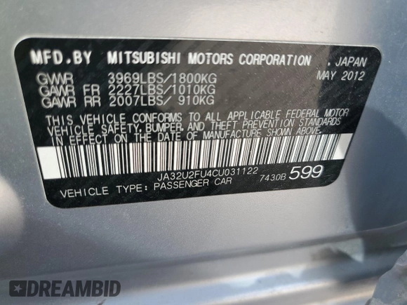 2012 Mitsubishi Lancer ES with VIN JA32U2FU4CU031122, listed as a Copart auction lot 51930465 with 132,904 mi miles and Salvage Title. Bid and sale history available at DreamBid. Image 15.
