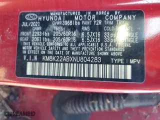 2022 Hyundai Kona SE with VIN KM8K22ABXNU804283, listed as a Copart auction lot 82495494 with 0 mi miles and Non Repairable. Bid and sale history available at carsss.com. Image 14.