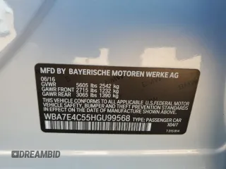 2017 BMW 7 Series 740i xDrive with VIN WBA7E4C55HGU99568, listed as a Copart auction lot 72978583 with 78,989 mi miles. Bid and sale history available at carsss.com. Image 12.