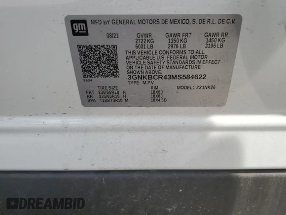 2021 Chevrolet Blazer LT z VIN 3GNKBCR43MS584622, wystawiony jako Copart lot #69432544 z przebiegiem 31 503 mil mil oraz Nie do naprawy • Non repairable. Historia ofert i sprzedaży dostępna na DreamBid. Obrazek 13.
