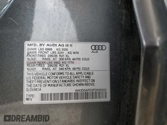 2015 Audi Q7 S line Prestige с VIN WA1DGAFEXFD030009, выставлен на аукционе Copart как лот 53810365 с пробегом 90 421 миль миль и Списание • Salvage title. История ставок и продаж доступна на DreamBid. Изображение 13.