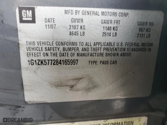 2008 Chevrolet Malibu LTZ with VIN 1G1ZK577284165997, listed as a Copart auction lot 50392285 with 124,162 mi miles and Clean Title. Bid and sale history available at carsss.com. Image 12.