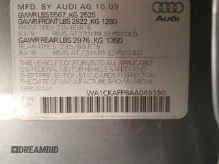 2010 Audi Q5 Premium with VIN WA1CKAFP8AA049390, listed as a Copart auction lot 41990955 with Not provided miles and Salvage title. Bid and sale history available at DreamBid. Image 12.