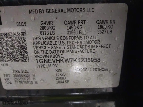 2019 Chevrolet Traverse LT Leather with VIN 1GNEVHKW7KJ235958, listed as a IAAI auction lot 41895988 with 79,097 mi miles. Bid and sale history available at carsss.com. Image 9.