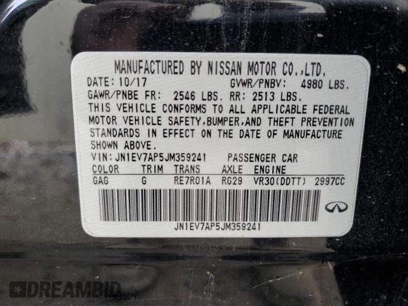 2018 Infiniti Q50 Sport with VIN JN1EV7AP5JM359241, listed as a Copart auction lot 42627505 with 141,625 mi miles and Clean Title. Bid and sale history available at carsss.com. Image 12.