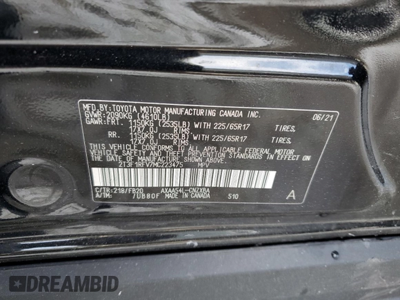 2021 Toyota RAV4 LE with VIN 2T3F1RFV7MC223475, listed as a Copart auction lot 47951695 with 47,737 mi miles and Salvage Title. Bid and sale history available at carsss.com. Image 13.