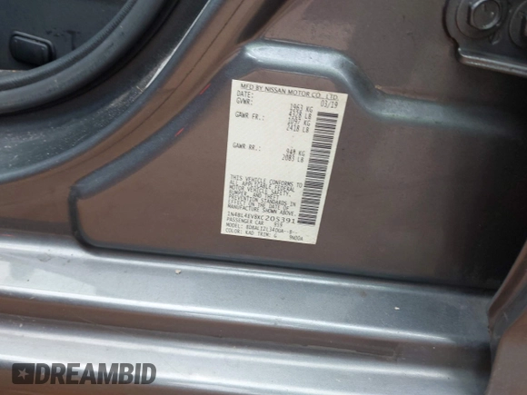 2019 Nissan Altima 2.5 SL with VIN 1N4BL4EV8KC205391, listed as a IAAI auction lot 41217649 with 80,748 mi miles. Bid and sale history available at carsss.com. Image 9.