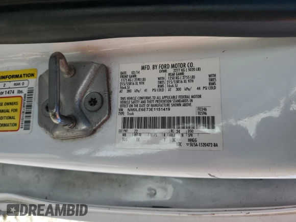 2014 Ford Transit Connect XL с VIN NM0LE6E73E1151419, выставлен на аукционе Copart как лот 42317495 с пробегом 105 611 миль миль и Списание • Salvage title. История ставок и продаж доступна на DreamBid. Изображение 13.