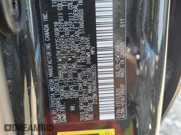 2011 Lexus RX 350 with VIN 2T2BK1BA9BC098335, listed as a Copart auction lot 54129345 with 65,254 mi miles and Salvage Title. Bid and sale history available at DreamBid. Image 14.