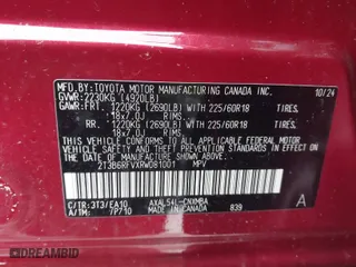 2024 Toyota RAV4 Hybrid XLE Premium with VIN 2T3B6RFVXRW081001, listed as a IAAI auction lot 41609536 with 741 mi miles. Bid and sale history available at carsss.com. Image 9.