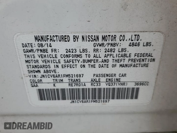 2015 Infiniti Q40 with VIN JN1CV6AR1FM521697, listed as a Copart auction lot 72340214 with 204,744 mi miles and Salvage Title. Bid and sale history available at carsss.com. Image 13.