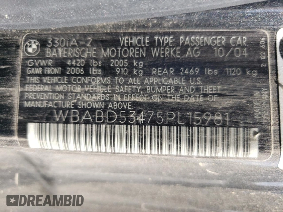 2005 BMW 3 Series 330Ci with VIN WBABD53475PL15981, listed as a Copart auction lot 77138744 with 187,727 mi miles and Clean Title. Bid and sale history available at carsss.com. Image 12.